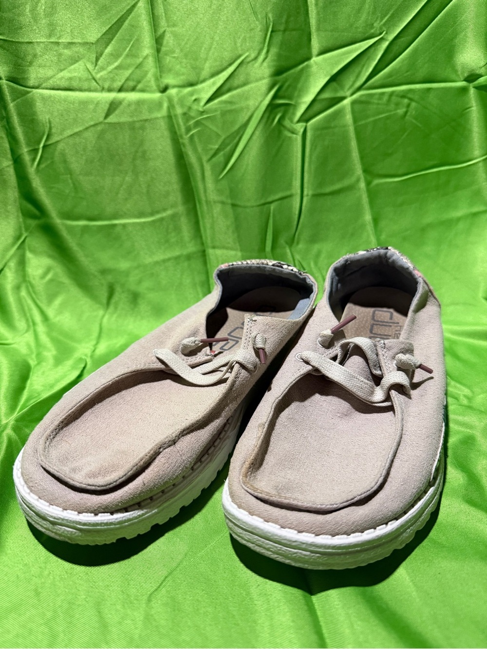 Hey Dude Men's Light Beige Canvas Slip-On Loafers